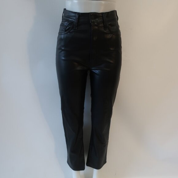 Women Mother Black High Waist Rider Ankle Wax On Wax Off Pu Faux Leather Pant 27 - Picture 8 of 16